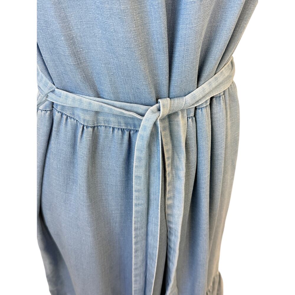 LOFT Chambray Belted Midi Swing Dress Tiered Blue Petite M - Picture 5 of 10